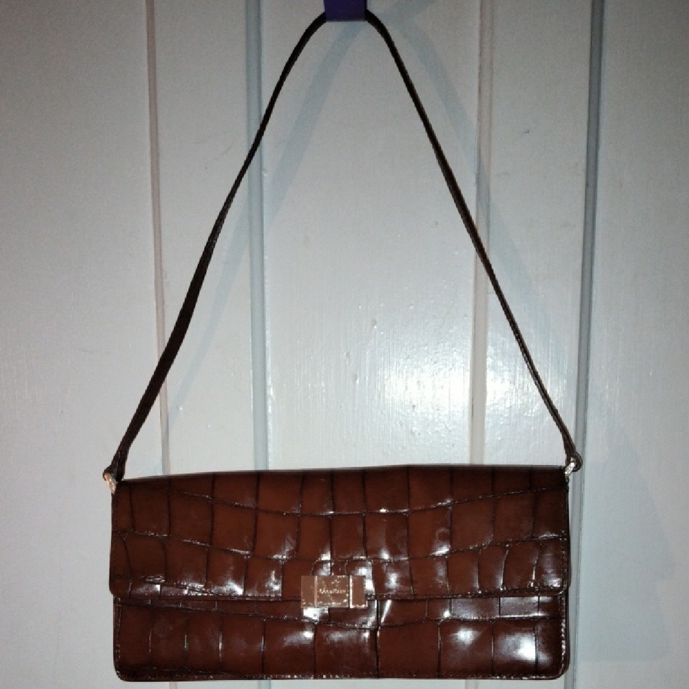 Cole Haan Elegant Brown Croc-Embossed Shoulder Bag